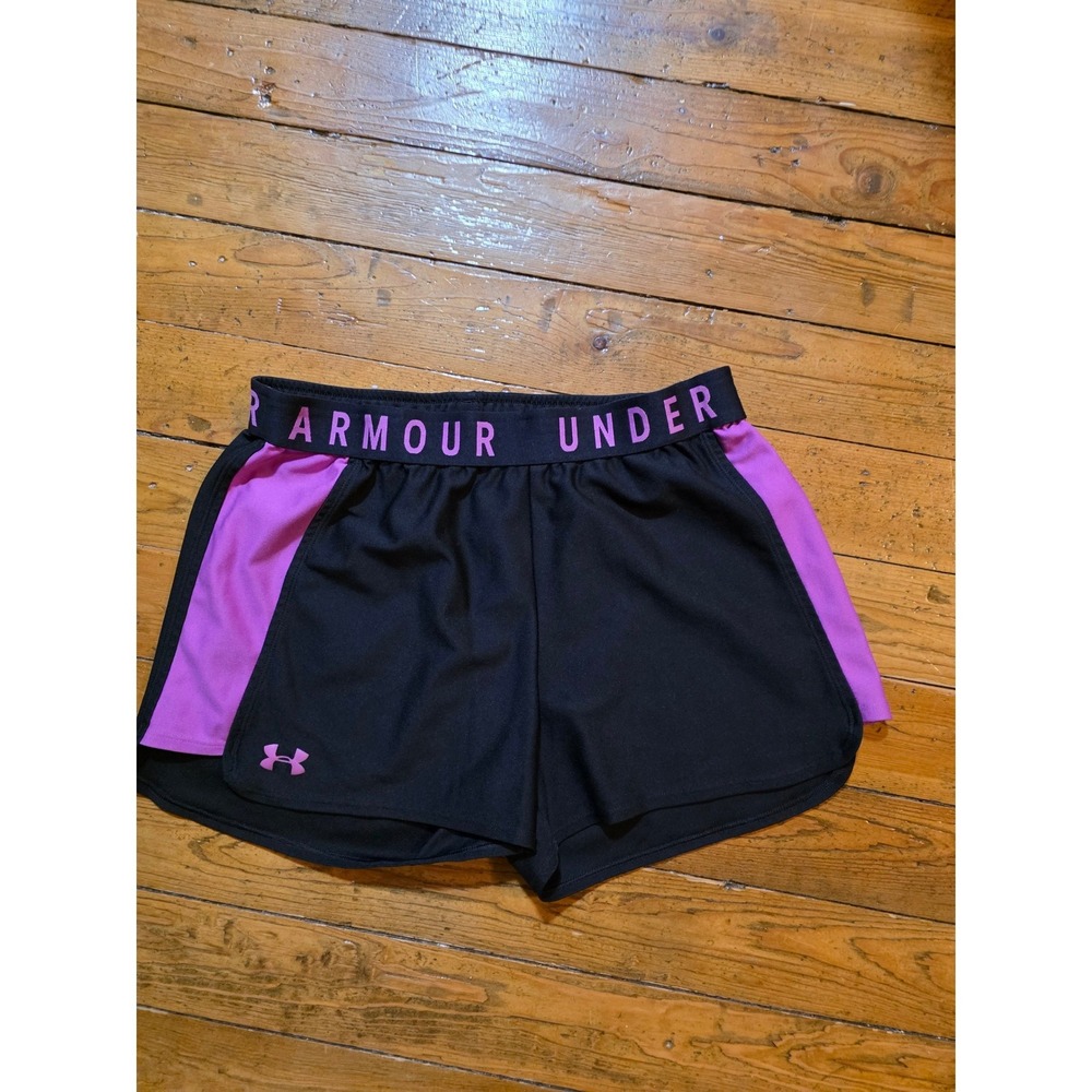 Under Armour Womens HeatGear Athletic Shorts Black Purple Loose Fit Medium